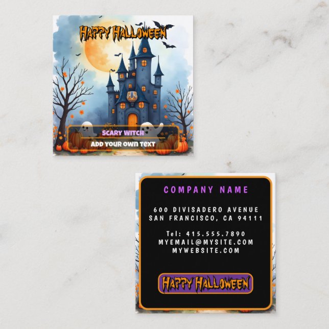 Cute Trendy Halloween Spooky Collection Square Business Card (Front/Back)