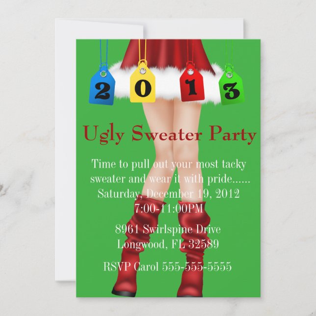 Cute Trendy Holiday/Christmas Ugly Sweater Party Invitation (Front)