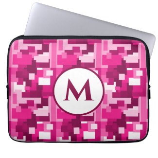 Cute Trendy Hot Pink Digital Camo Pattern Monogram Computer Sleeve