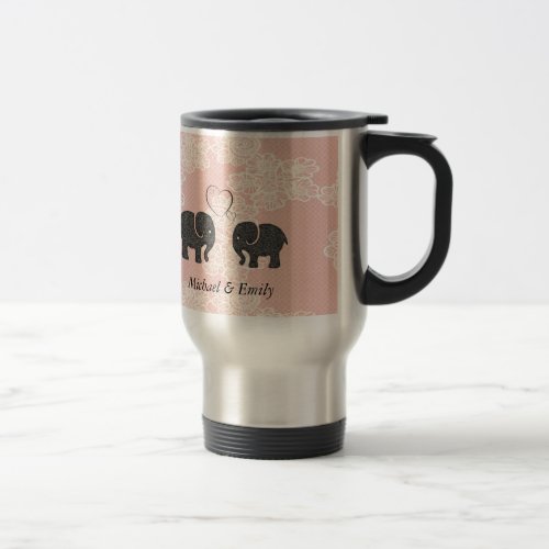 Cute trendy lace Elephants in love Travel Mug