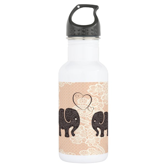 Cute trendy lace Elephants in love Water Bottle (Front)