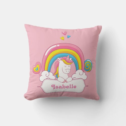 Cute TRENDY Magical Unicorn  PINK custom NAME Throw Pillow