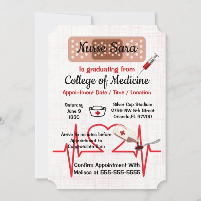 Cute Trendy Medical Nursing School Graduate Invitation (Front)