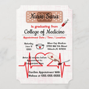 Cute Trendy Medical Nursing School Graduate Invitation