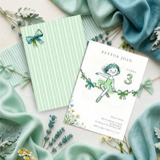 Cute Trendy Mint Ballerina Girl Birthday LPM26 Invitation