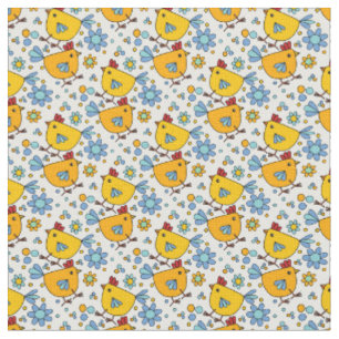 Cute trendy modern colorful chicken and flower  fabric