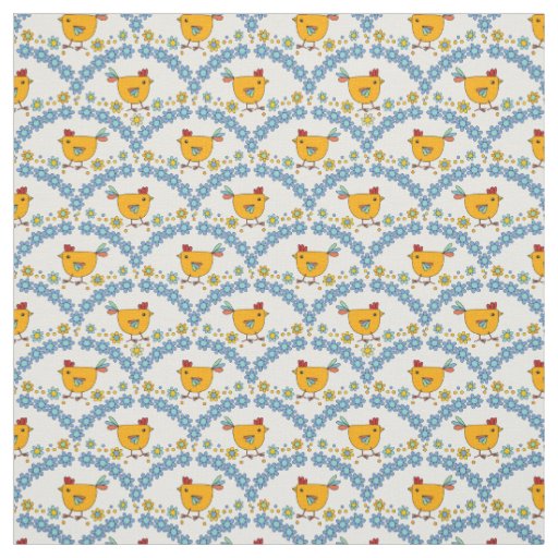 Cute trendy modern colorful chicken and flower  fabric