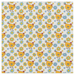 Cute trendy modern colorful chicken and flower  fabric