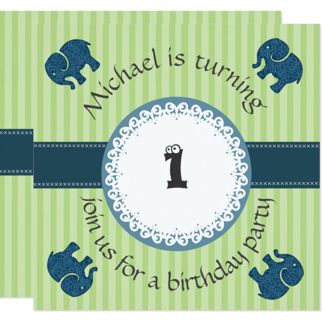 Cute Trendy Modern Elephant Pattern Birthday Invitation