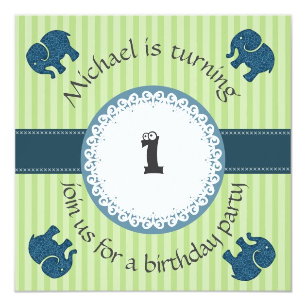 Cute Trendy Modern Elephant Pattern Birthday Invitation