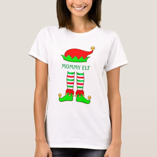 Cute Trendy Mommy Elf Christmas T-Shirt (Front)