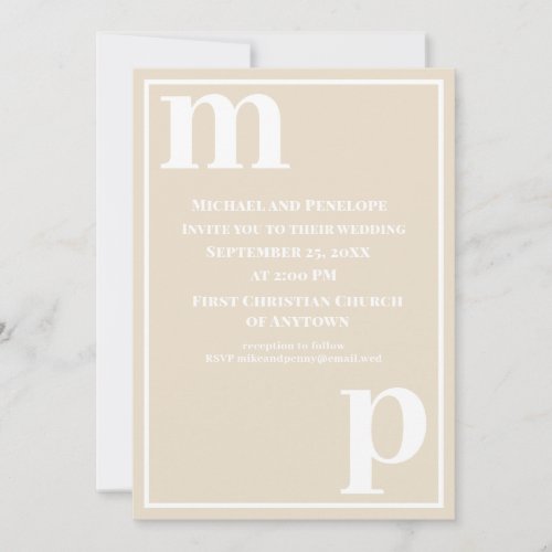Cute Trendy Monogram Champagne Beige Wedding  Invitation