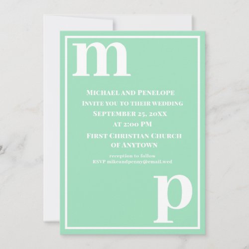 Cute Trendy Monogram Sea Foam Green Wedding  Invitation