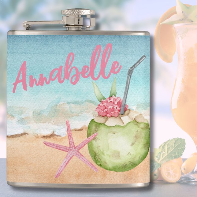 Cute Trendy Name Beach Cocktail Tropical Flask (Cute Beach Tropical Flask)