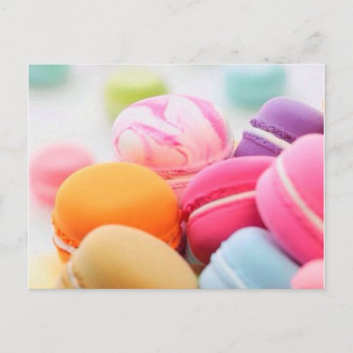 Cute Trendy Pastel Colorful French Macaron Cookies Postcard