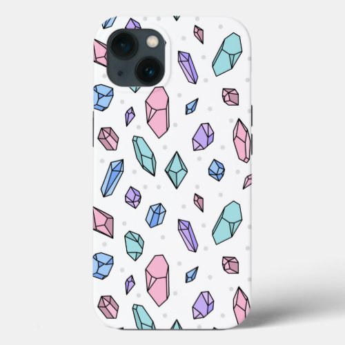 Cute Trendy Pastel Gemstones Gems Crystal Pattern iPhone 13 Case