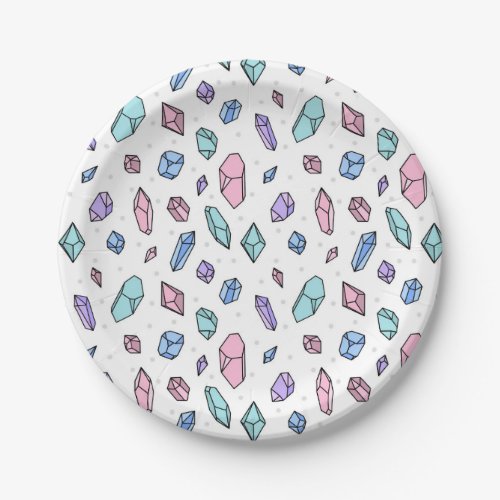Cute Trendy Pastel Gemstones Gems Crystal Pattern Paper Plates