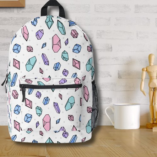 Cute Trendy Pastel Gemstones Gems Crystal Pattern Printed Backpack