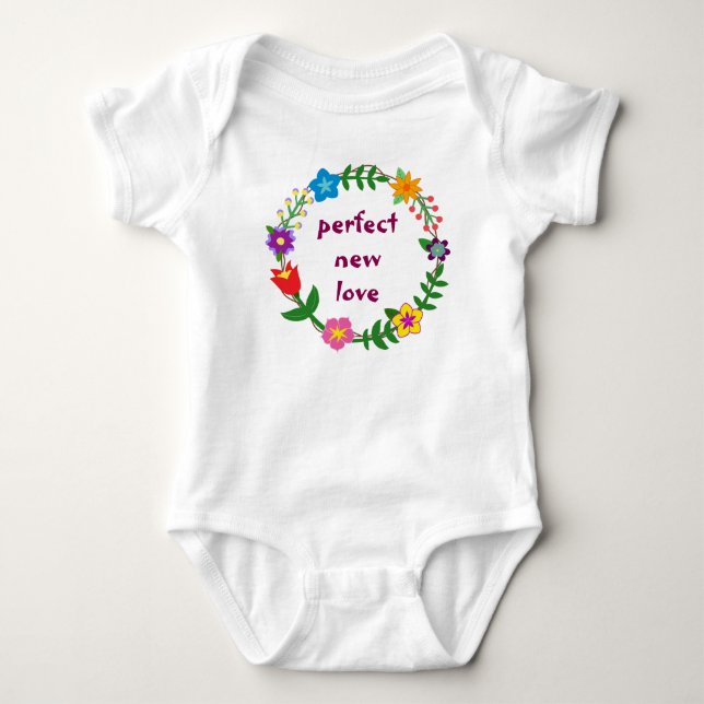 Cute Trendy Perfect New Love Baby Bodysuit Flowers (Front)
