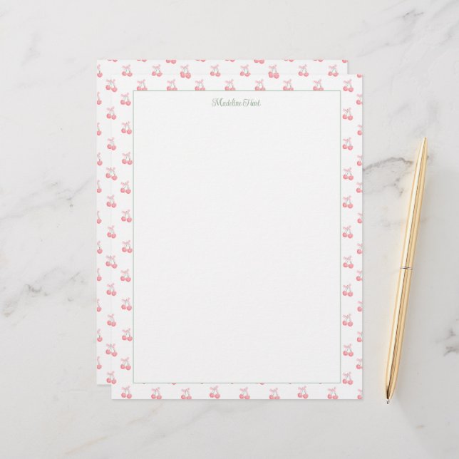 Cute Trendy Personalized Cherries Letterhead (Front/Back In Situ)