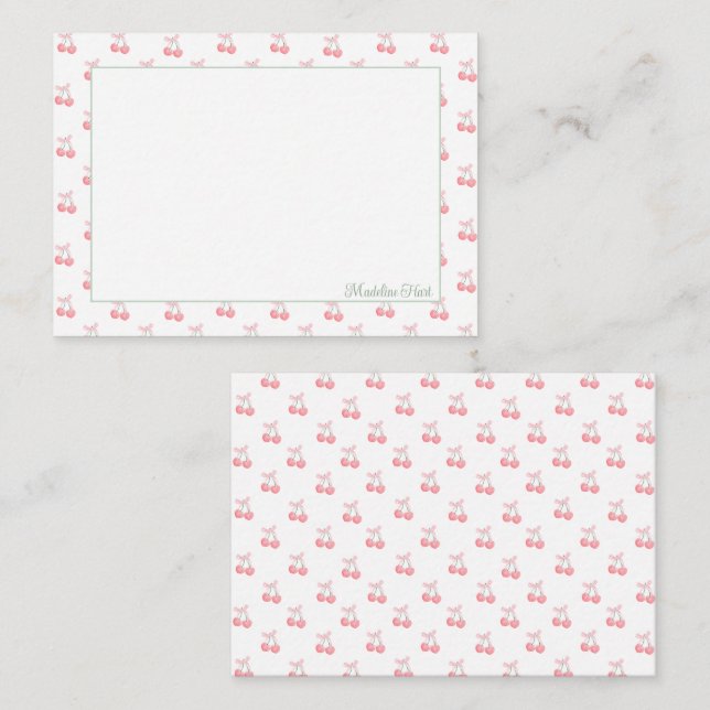 Cute Trendy Personalized Cherries Note Card (Front/Back)