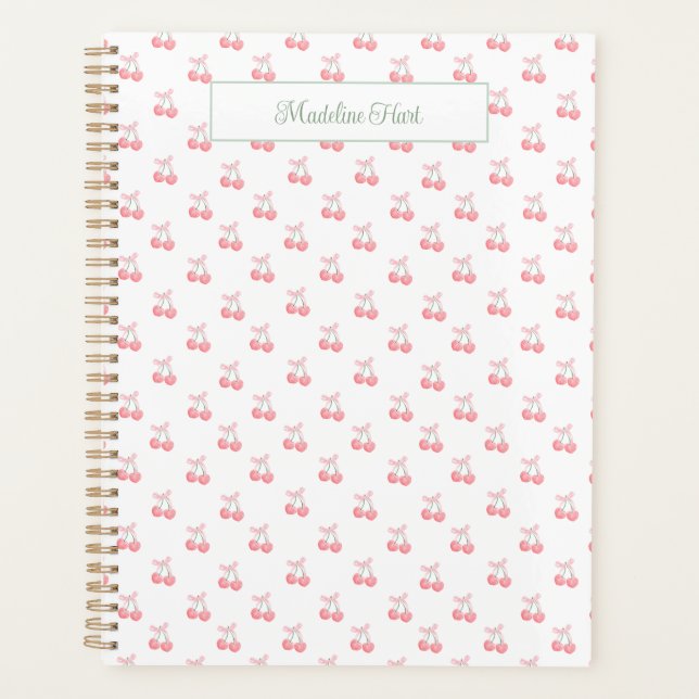Cute Trendy Personalized Cherries Planner (Front)