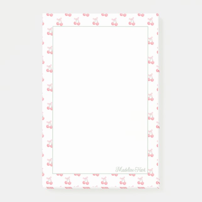 Cute Trendy Personalized Cherries Post-it Notes (Front)
