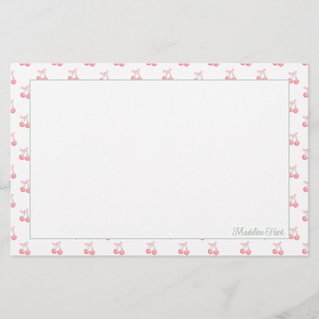 Cute Trendy Personalized Cherries Stationery (Front)