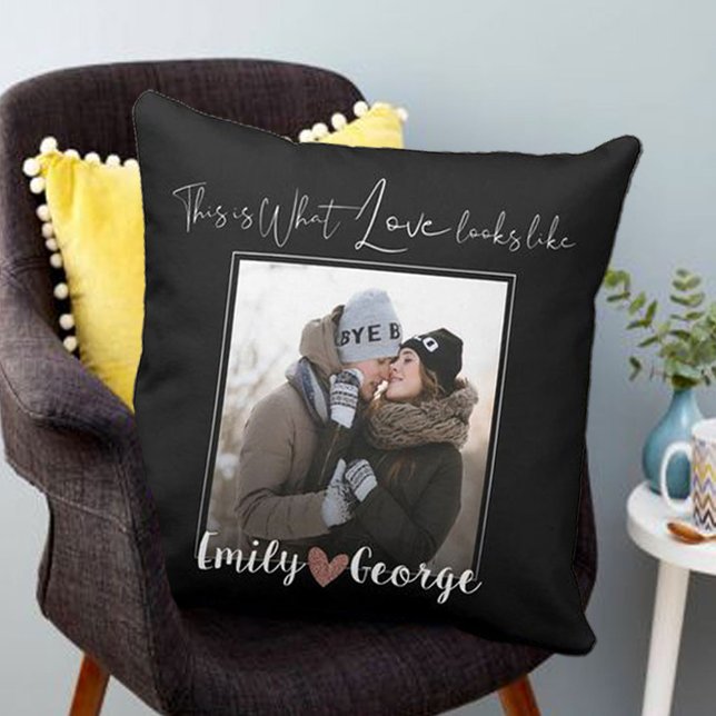 Cute Trendy Photo Black and White Love Quote Name Throw Pillow (Creator Uploaded)