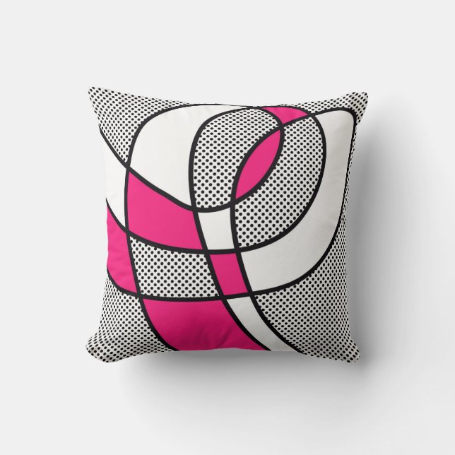 Cute Trendy Pink and Black & White Polka Dot Throw Pillow (Front)