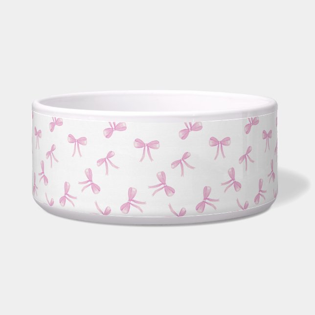 Cute trendy Pink bow Frilly Coquette Pet Bowl (Front)