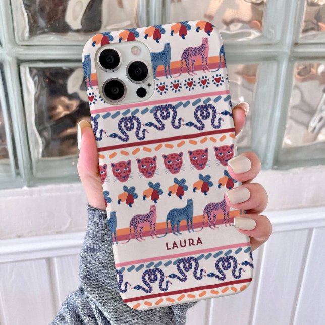 Cute Trendy Pink Leopard Pattern Mix Stripe Custom Case-Mate iPhone Case (Creator Uploaded)