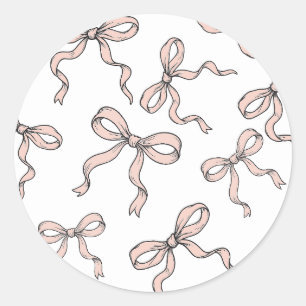 Cute Trendy Pink Ribbon Bows Outlined in Black Classic Round Sticker