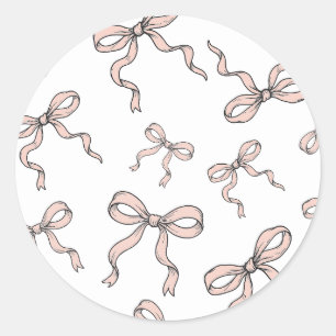 Cute Trendy Pink Ribbon Bows Outlined in Black Classic Round Sticker
