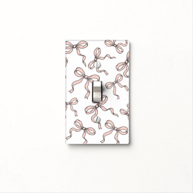 Cute Trendy Pink Ribbon Bows Outlined in Black Light Switch Cover (In Situ)
