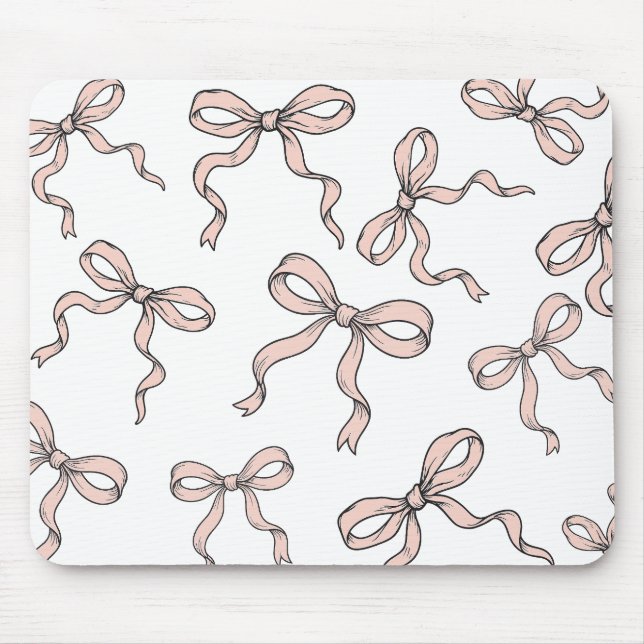 Cute Trendy Pink Ribbon Bows Outlined in Black Mouse Pad (Front)