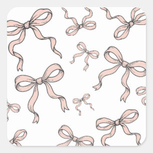 Cute Trendy Pink Ribbon Bows Outlined in Black Square Sticker