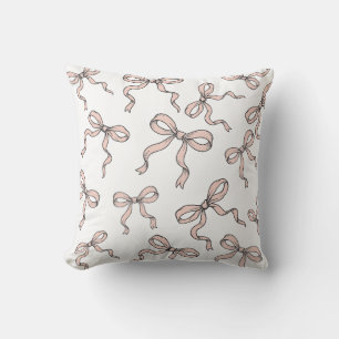 Cute Trendy Pink Ribbon Bows Outlined in Black Throw Pillow