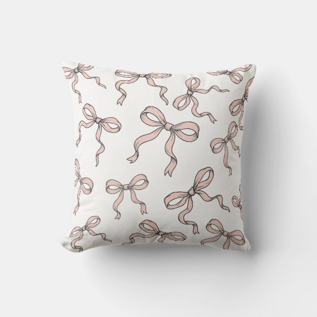 Cute Trendy Pink Ribbon Bows Outlined in Black Throw Pillow (Front)