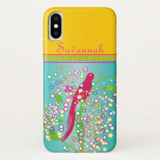 Cute Trendy Pink Swallow Bird Circle Burst Aqua iPhone X Case