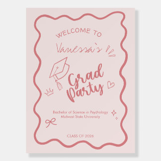 Cute Trendy Pink Wavy Border Graduation  Foam Board