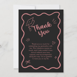 Cute Trendy Pink Wavy Border Graduation Thank You Card