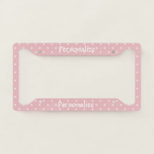 Cute & Trendy Pink & White Polka Dots Personalize License Plate Frame