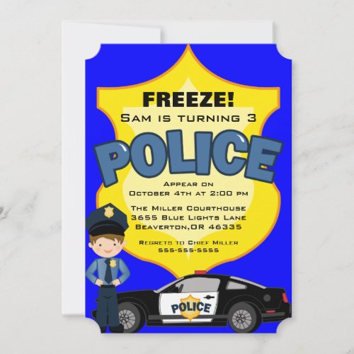 Cute Trendy Police Car Birthday Invitation