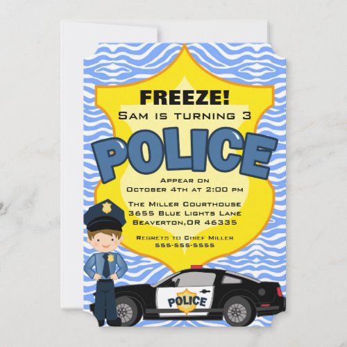 Cute Trendy Police Car Birthday Invitation