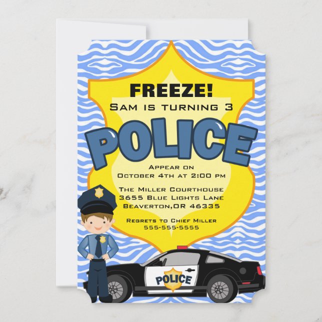 Cute Trendy Police Car Birthday Invitation (Front)