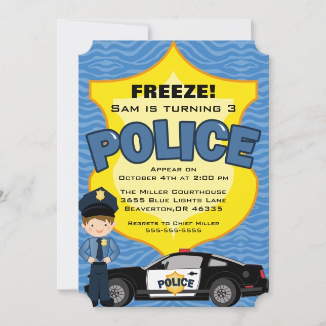 Cute Trendy Police Car Birthday Invitation (Front)
