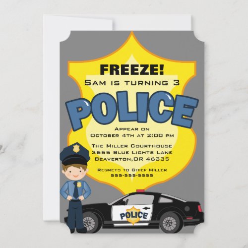 Cute Trendy Police Car Birthday Invitation