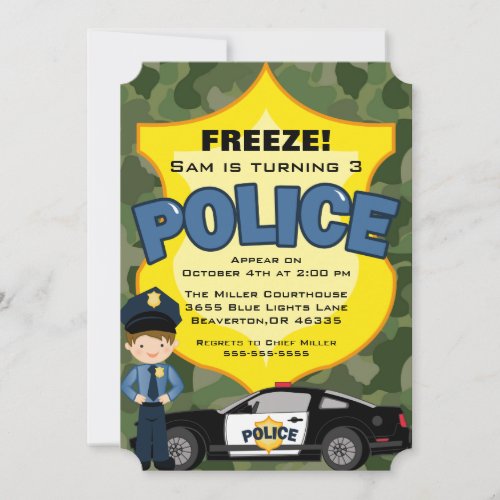 Cute Trendy Police Car Birthday Invitation