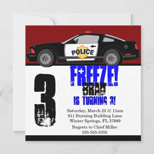Cute Trendy Police Car Birthday Party Invitation (Front)